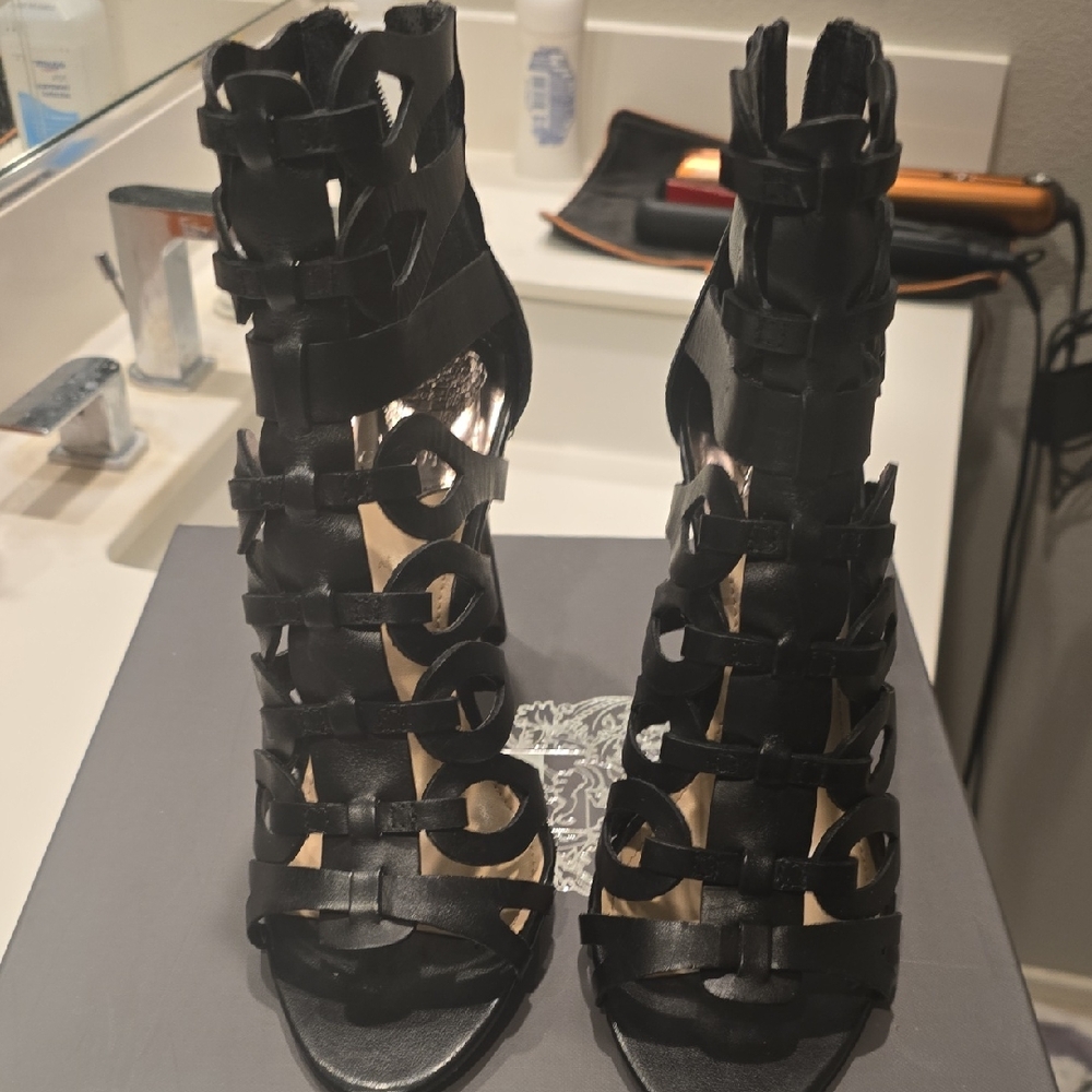 Vince Camuto Black Strappy Cage Heel Sandals